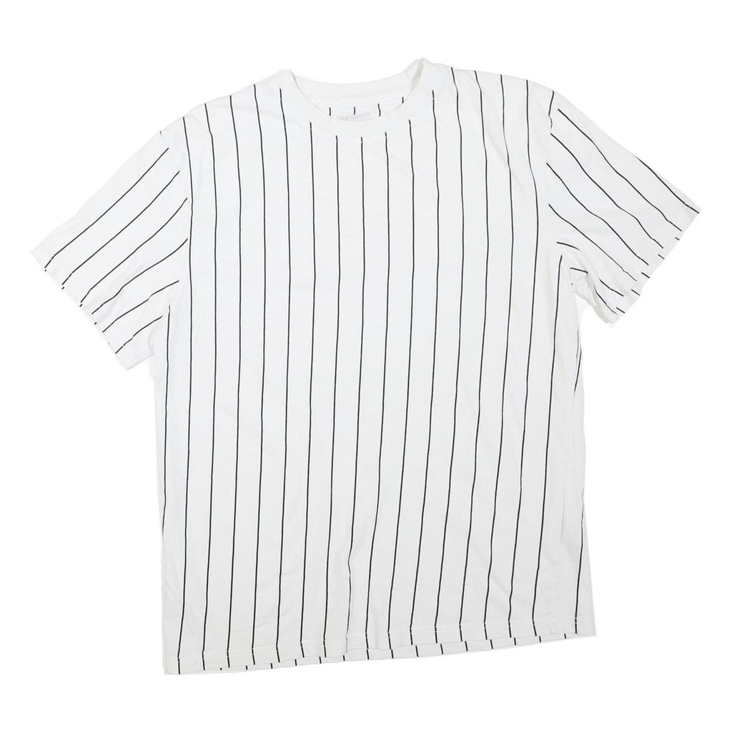 KARL KANI Mens White & Black Stripe T-Shirt M Short Sleeve Crew Neck Cotton