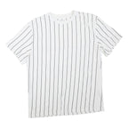 KARL KANI Mens White & Black Stripe T-Shirt M Short Sleeve Crew Neck Cotton