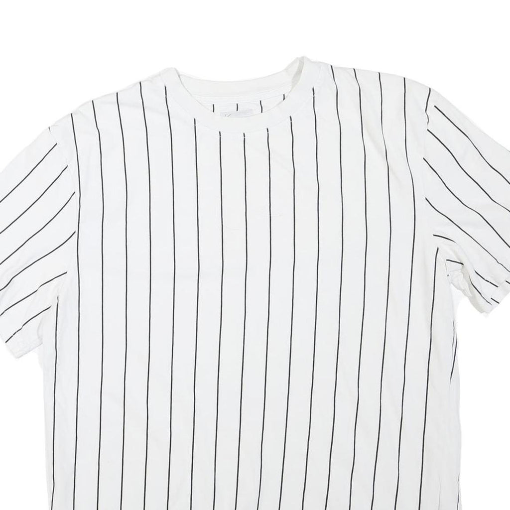 KARL KANI Mens White & Black Stripe T-Shirt M Short Sleeve Crew Neck Cotton