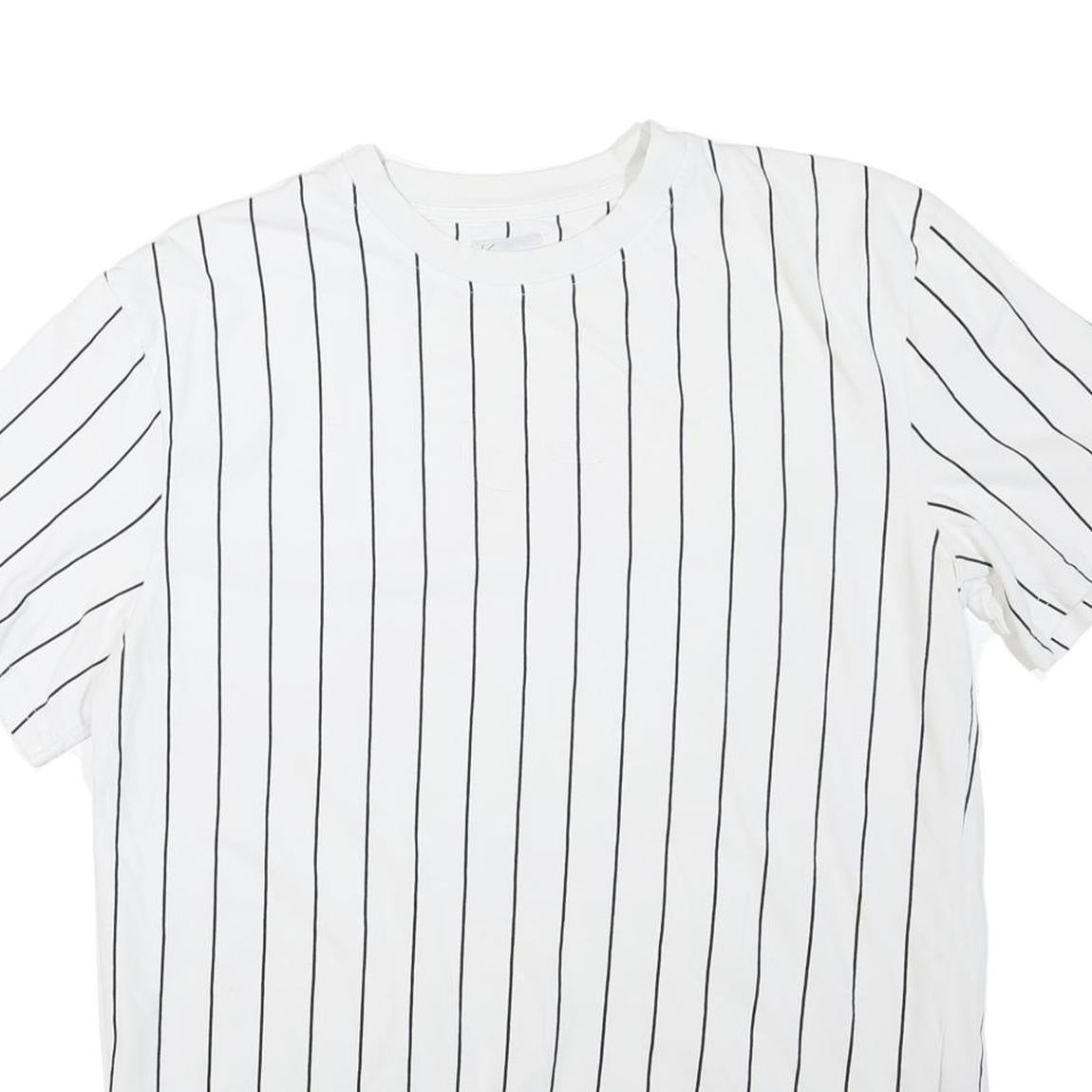 KARL KANI Mens White & Black Stripe T-Shirt M Short Sleeve Crew Neck Cotton