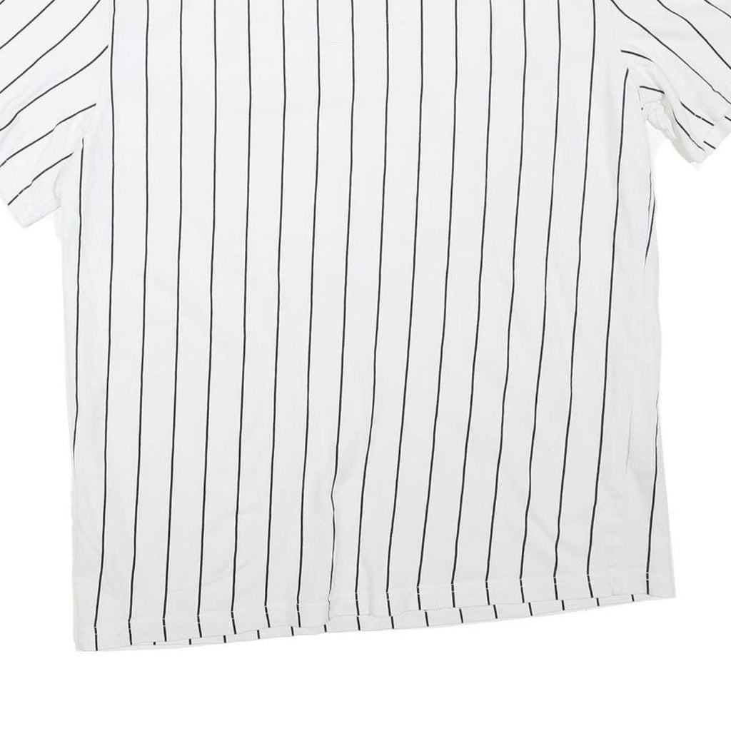 KARL KANI Mens White & Black Stripe T-Shirt M Short Sleeve Crew Neck Cotton