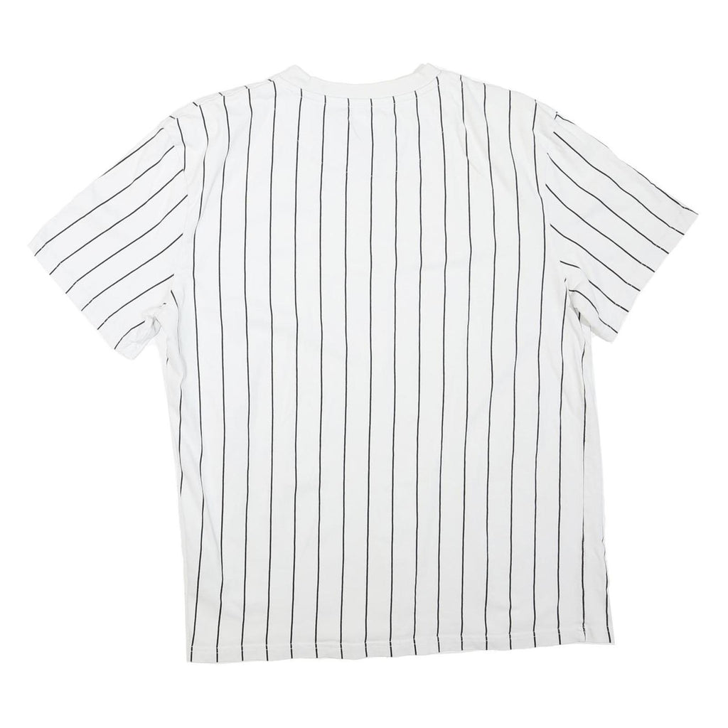 KARL KANI Mens White & Black Stripe T-Shirt M Short Sleeve Crew Neck Cotton