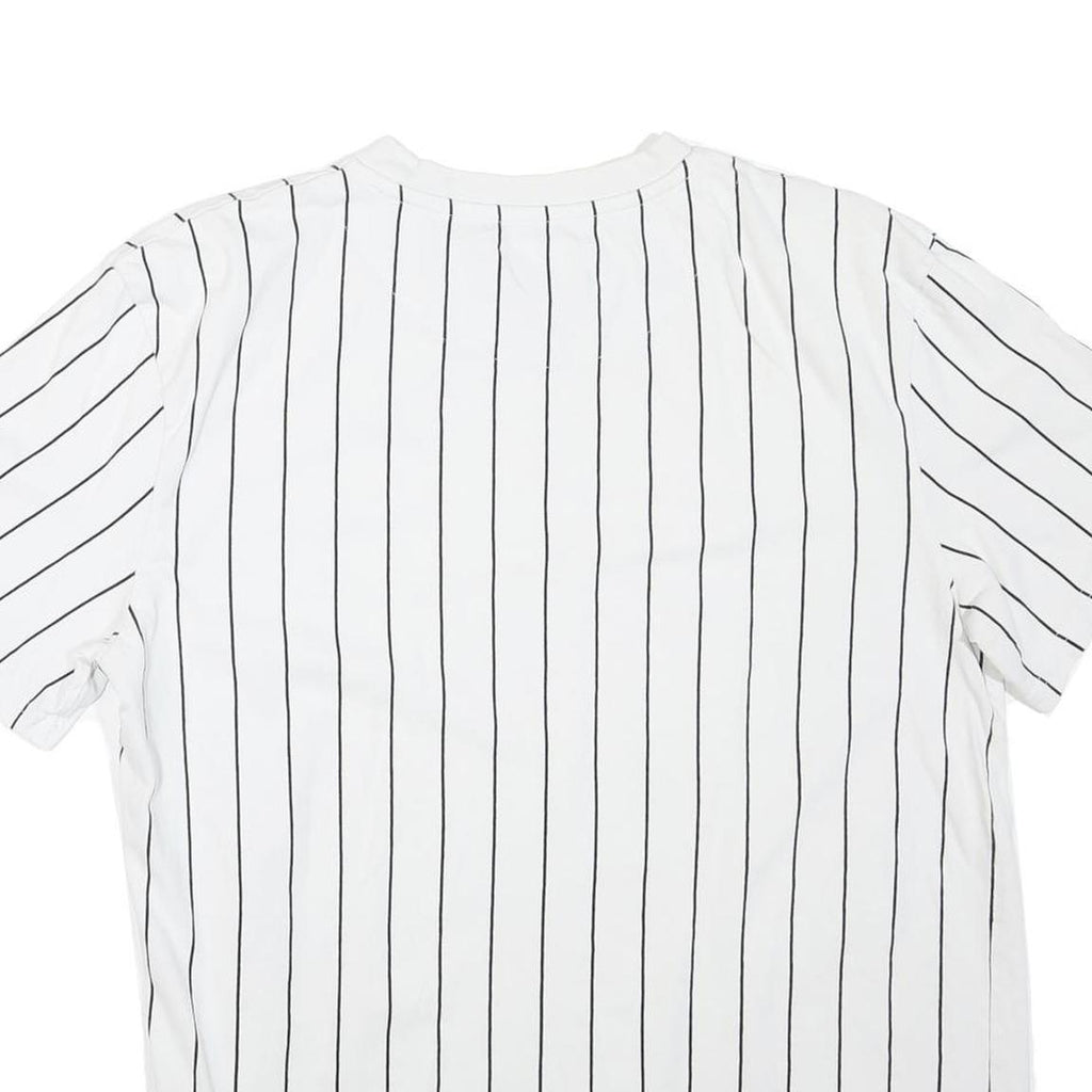 KARL KANI Mens White & Black Stripe T-Shirt M Short Sleeve Crew Neck Cotton
