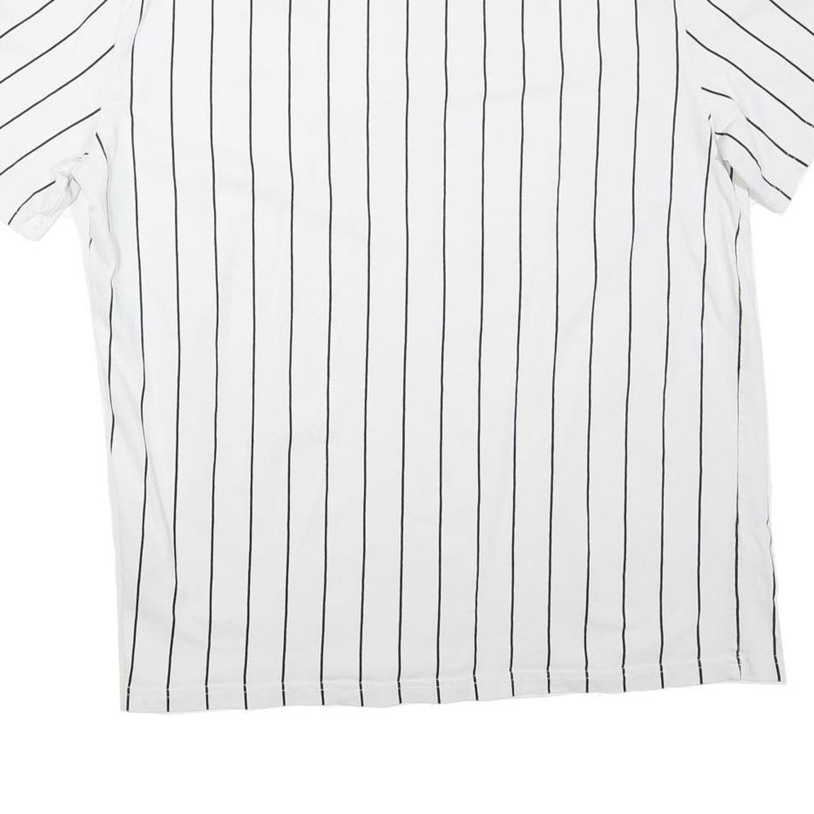 KARL KANI Mens White & Black Stripe T-Shirt M Short Sleeve Crew Neck Cotton