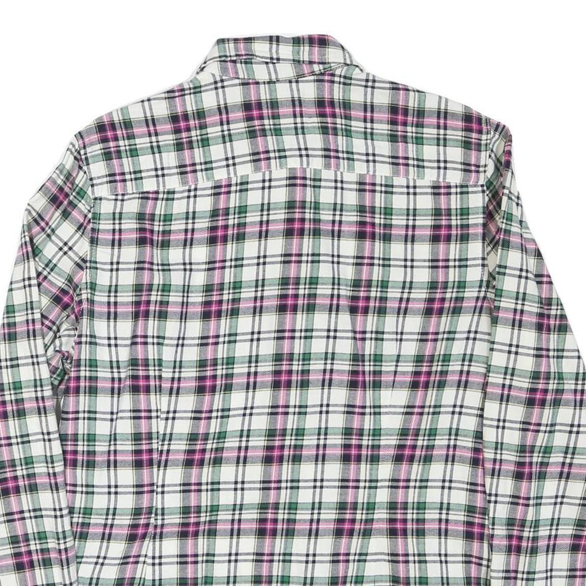 TOMMY HILFIGER Womens White Green Pink Checked Shirt L Casual Cotton Blend