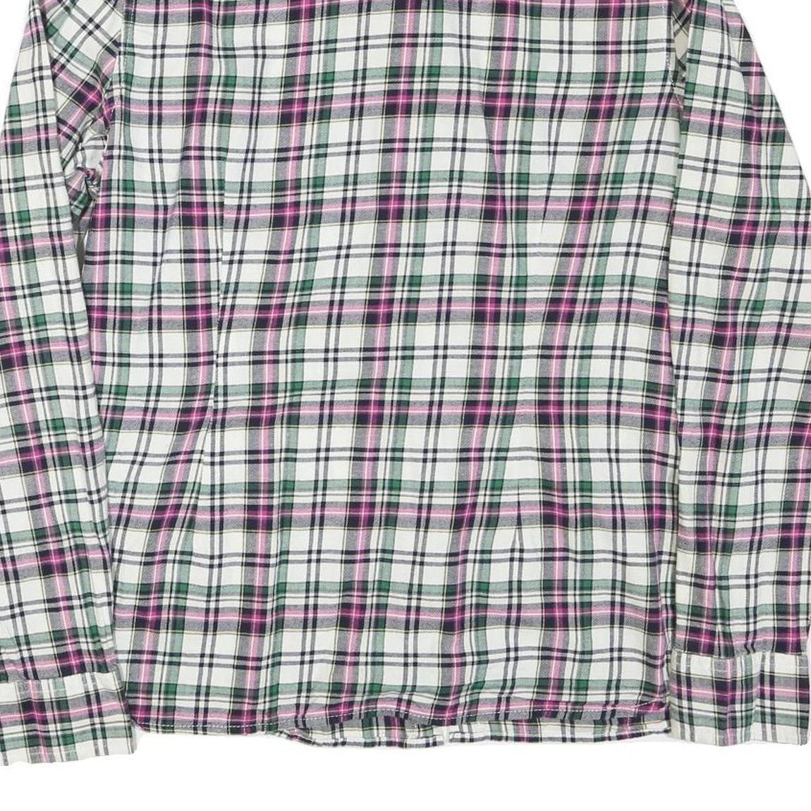 TOMMY HILFIGER Womens White Green Pink Checked Shirt L Casual Cotton Blend