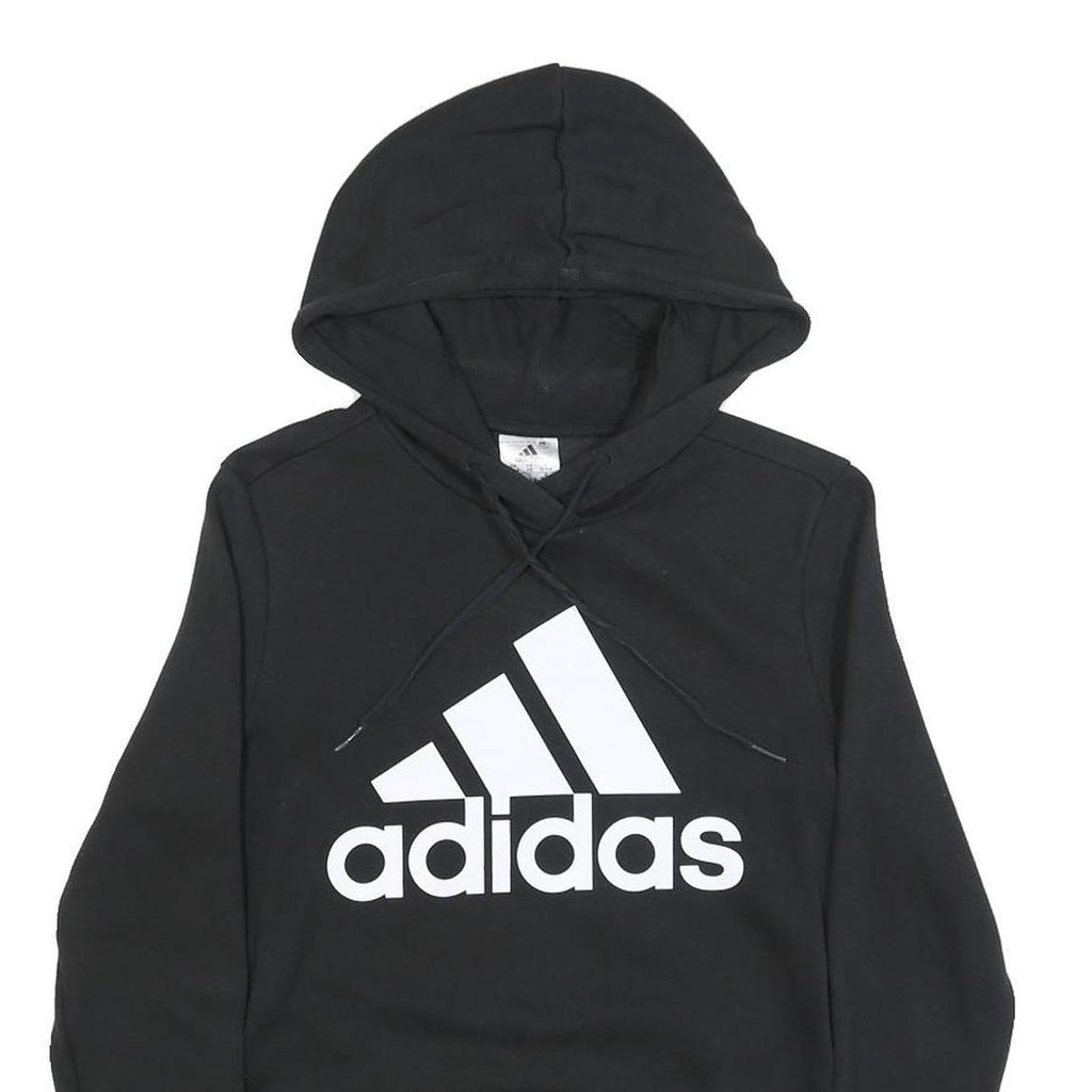 ADIDAS Womens Black Hoodie XS Cotton Blend Pullover Logo Sweatshirt