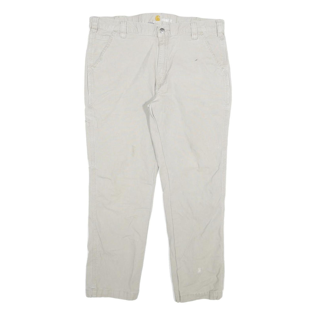 CARHARTT Mens Slim Beige Cotton Blend Trousers W36 L27 Workwear Utility Zip