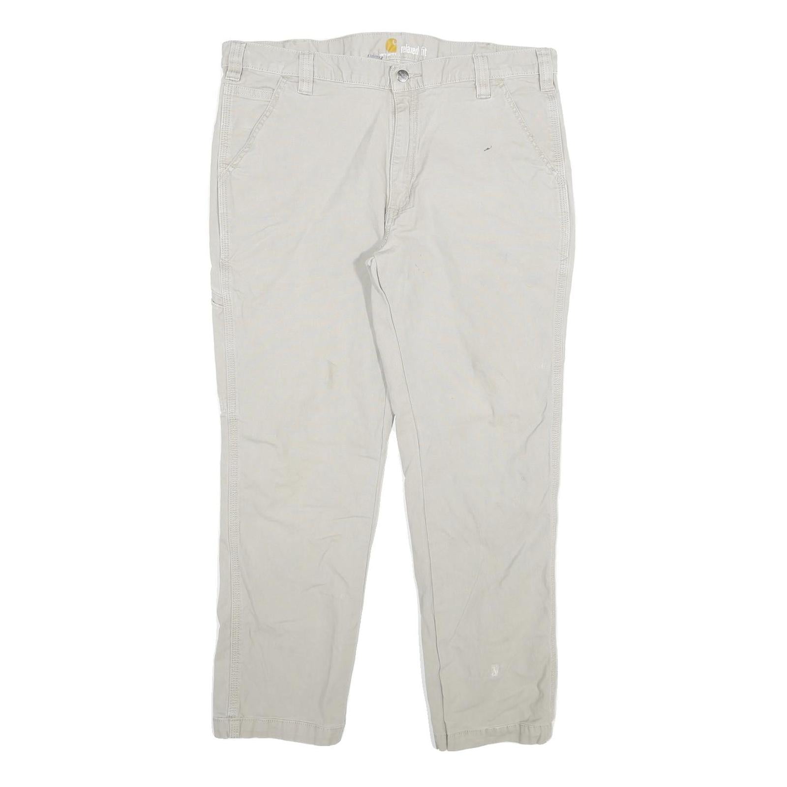 CARHARTT Mens Slim Beige Cotton Blend Trousers W36 L27 Workwear Utility Zip