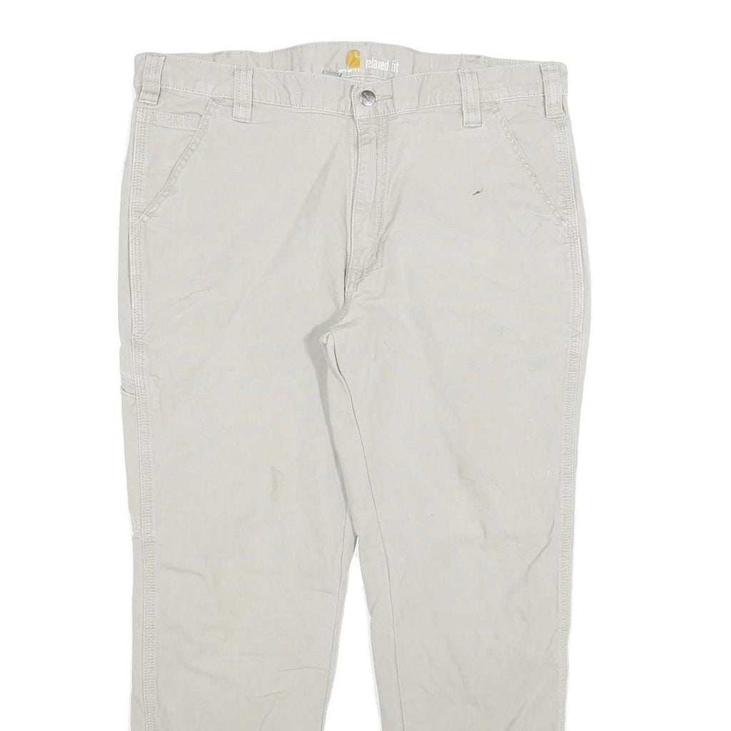 CARHARTT Mens Slim Beige Cotton Blend Trousers W36 L27 Workwear Utility Zip