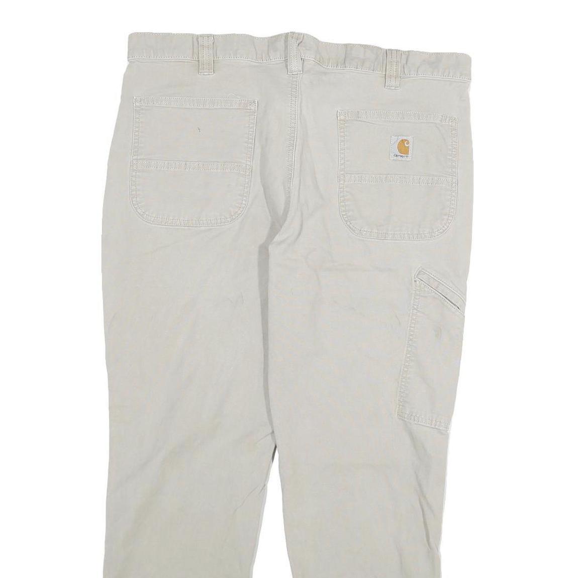 CARHARTT Mens Slim Beige Cotton Blend Trousers W36 L27 Workwear Utility Zip