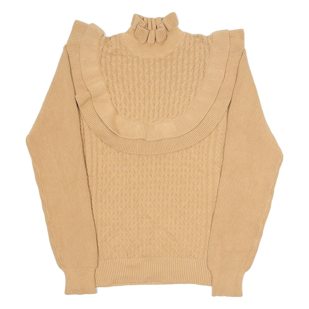 VICOLO Womens Jumper Brown High Neck Cable Knit Viscose S