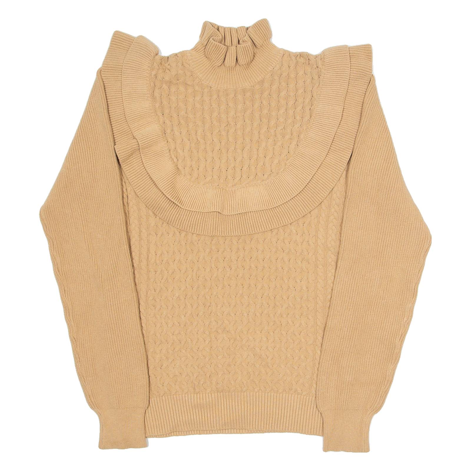 VICOLO Womens Jumper Brown High Neck Cable Knit Viscose S