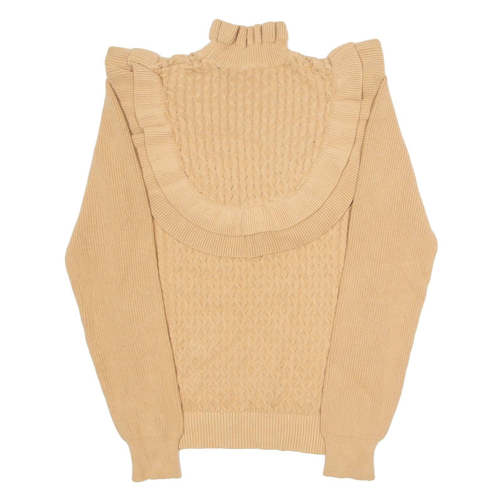VICOLO Womens Jumper Brown High Neck Cable Knit Viscose S