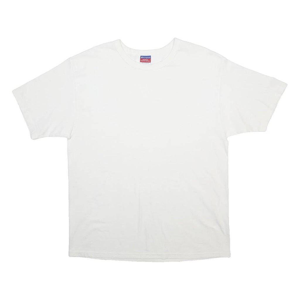 CHAMPION Mens White Plain T-Shirt L Short Sleeve Crew Neck Cotton Blend Casual