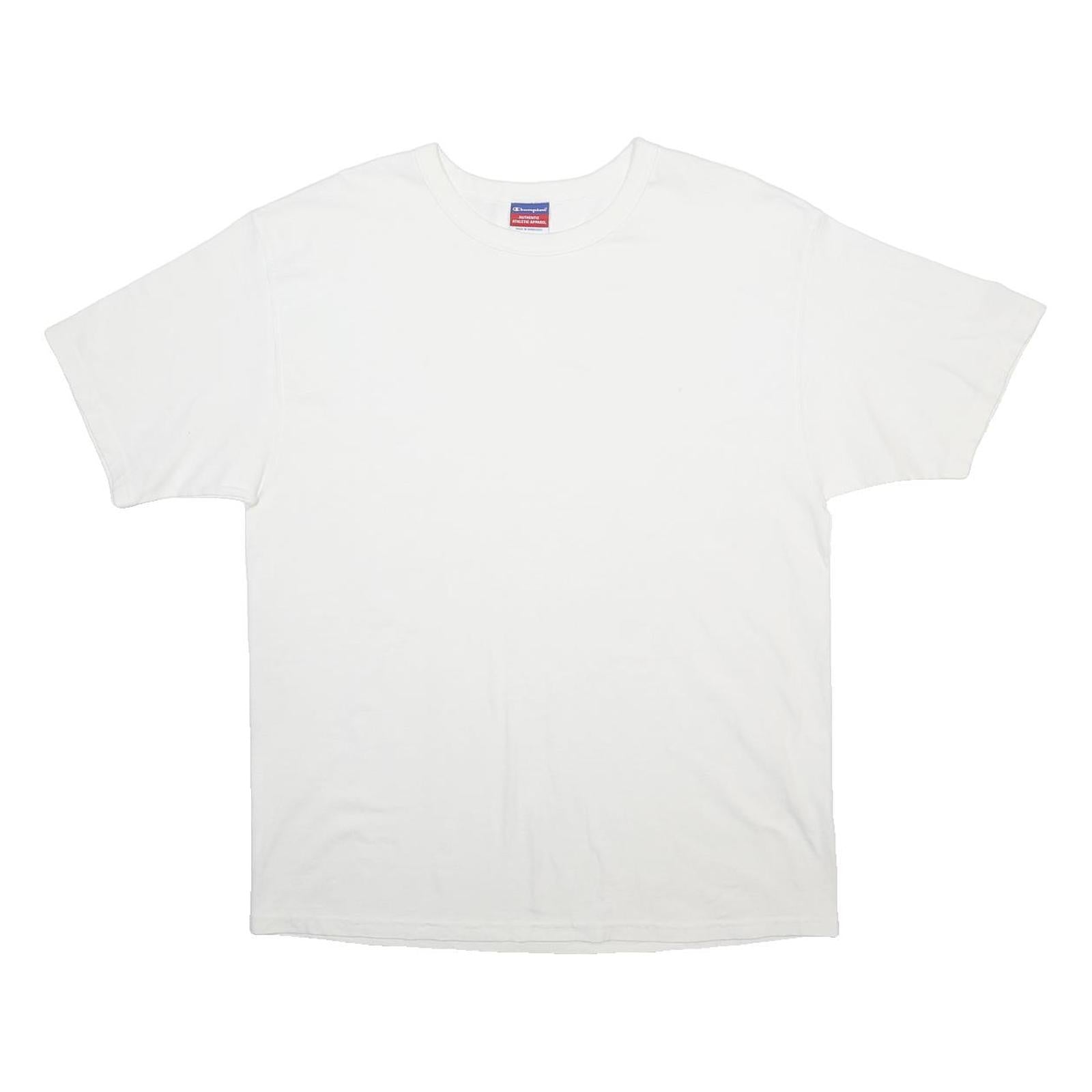CHAMPION Mens White Plain T-Shirt L Short Sleeve Crew Neck Cotton Blend Casual