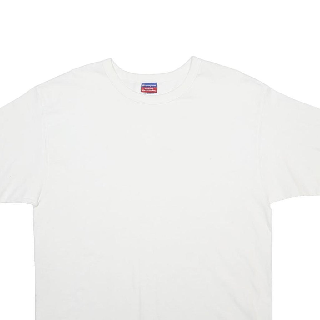 CHAMPION Mens White Plain T-Shirt L Short Sleeve Crew Neck Cotton Blend Casual
