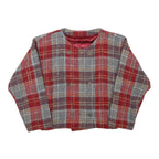 Womens Red & Grey Plaid Wool Blend Button Jacket XS Woven Cropped Classic