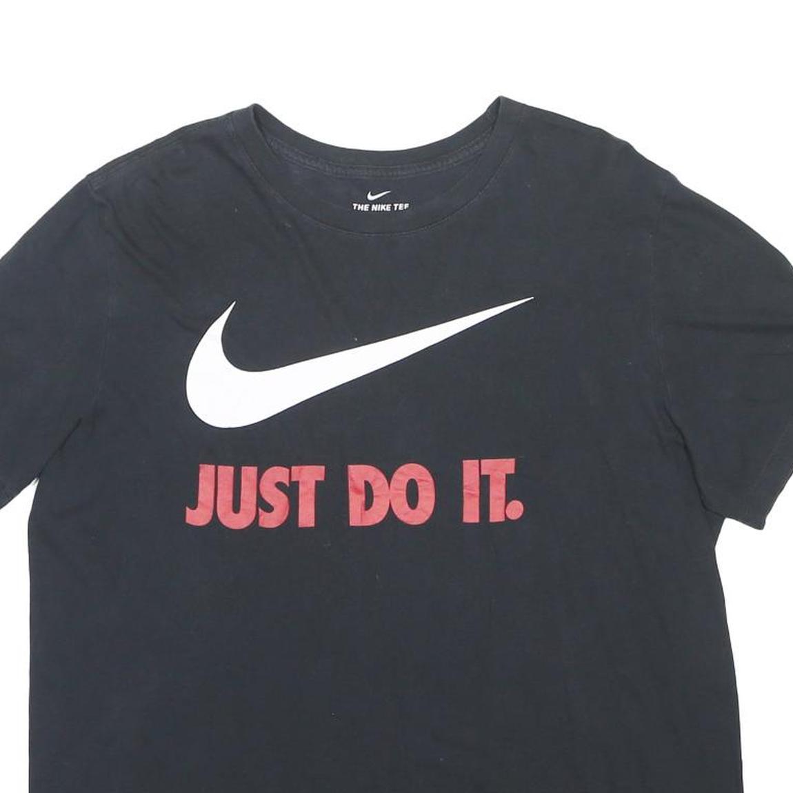 NIKE Mens Black Just Do It T-Shirt L Short Sleeve Crew Neck Sportswear Cotton