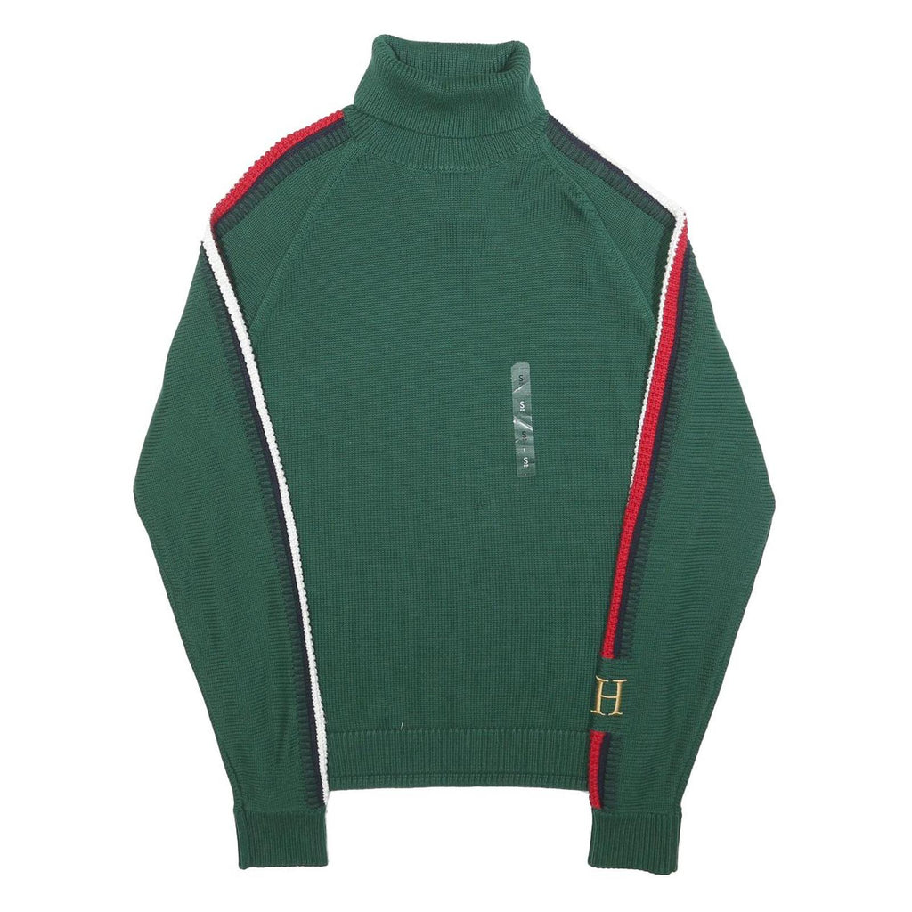 TOMMY HILFIGER Mens Green Patterned Jumper Roll Neck Chunky Knit Size S H T