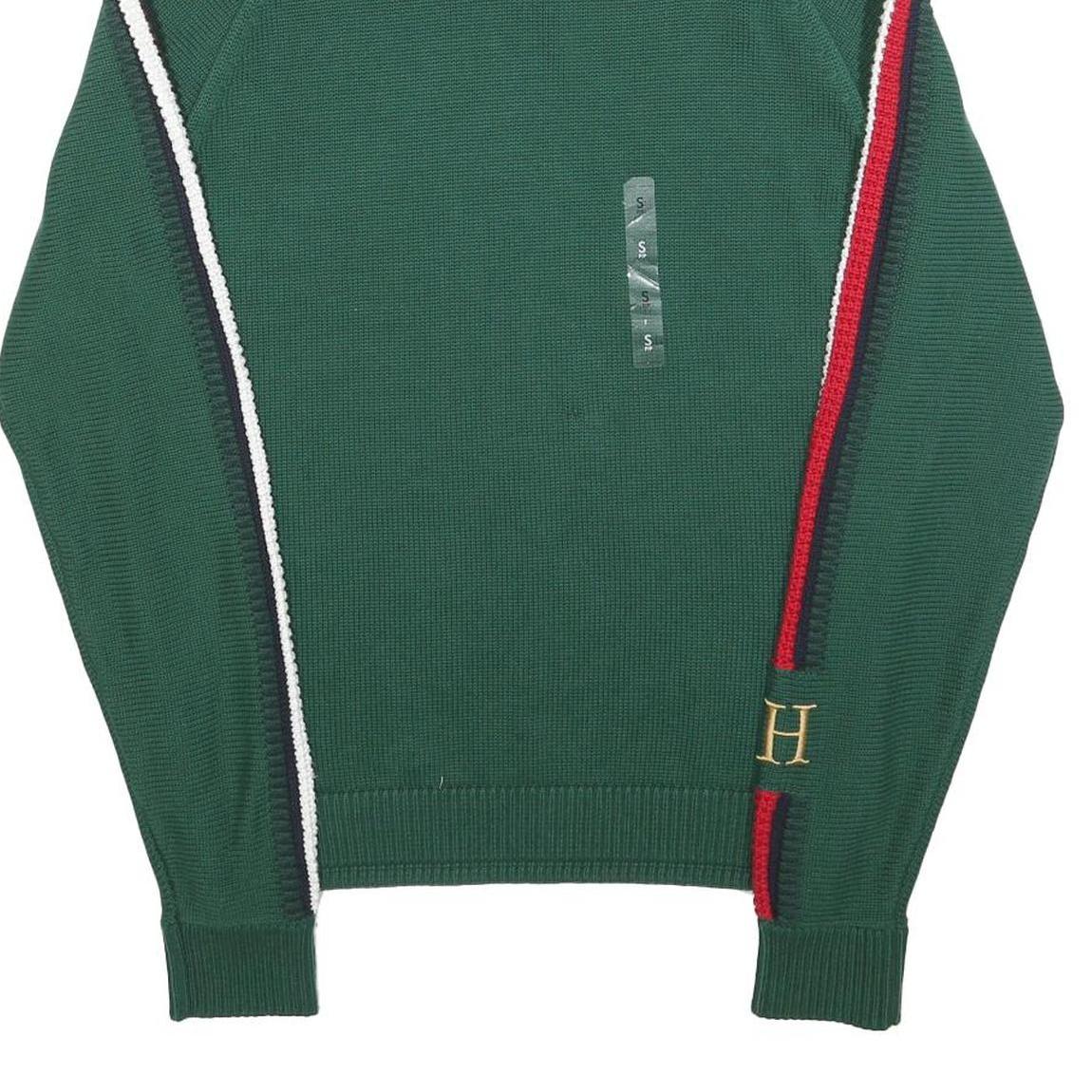 TOMMY HILFIGER Mens Green Patterned Jumper Roll Neck Chunky Knit Size S H T