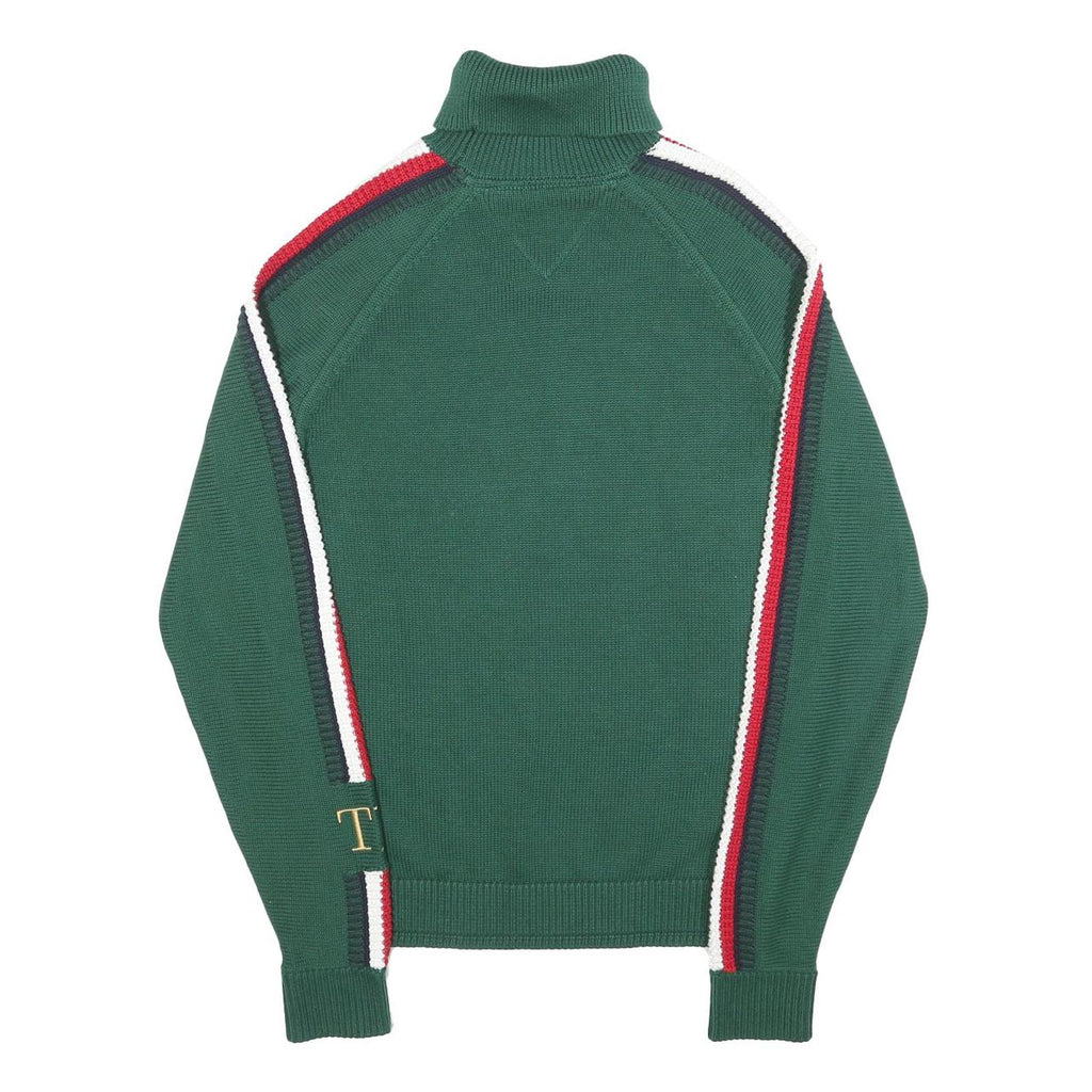 TOMMY HILFIGER Mens Green Patterned Jumper Roll Neck Chunky Knit Size S H T