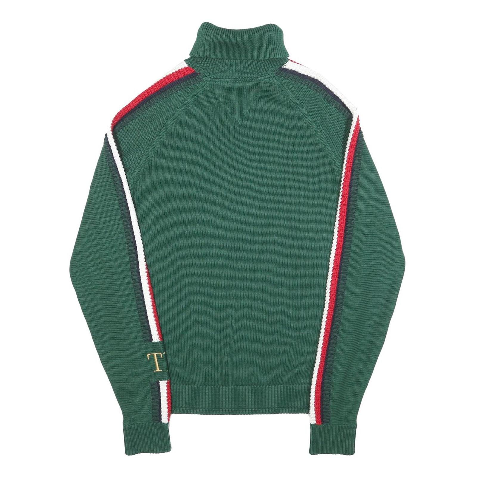 TOMMY HILFIGER Mens Green Patterned Jumper Roll Neck Chunky Knit Size S H T