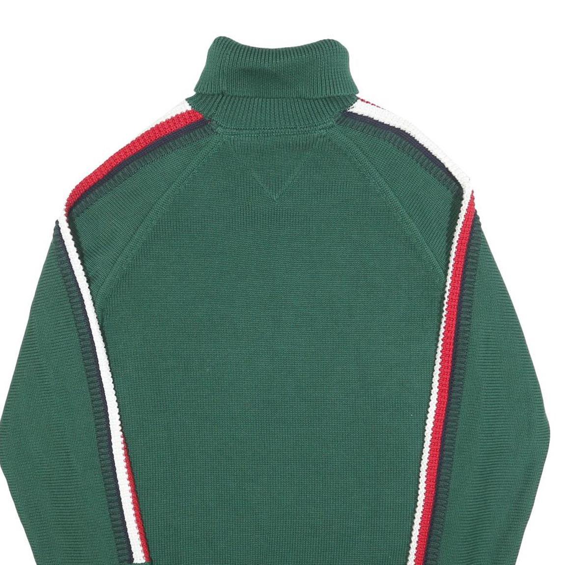 TOMMY HILFIGER Mens Green Patterned Jumper Roll Neck Chunky Knit Size S H T