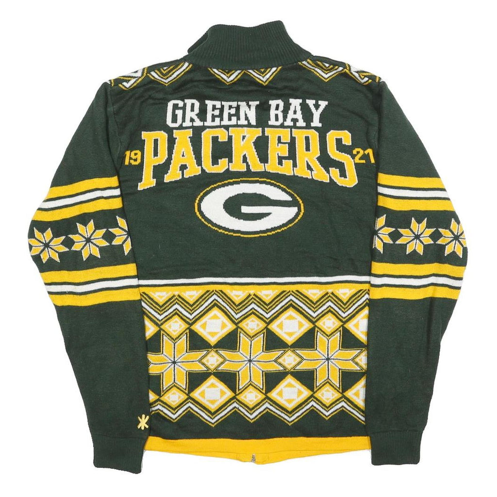 NFL Mens Green & Yellow Patterned Full Zip Jumper Crew Knit M Green Bay Packers