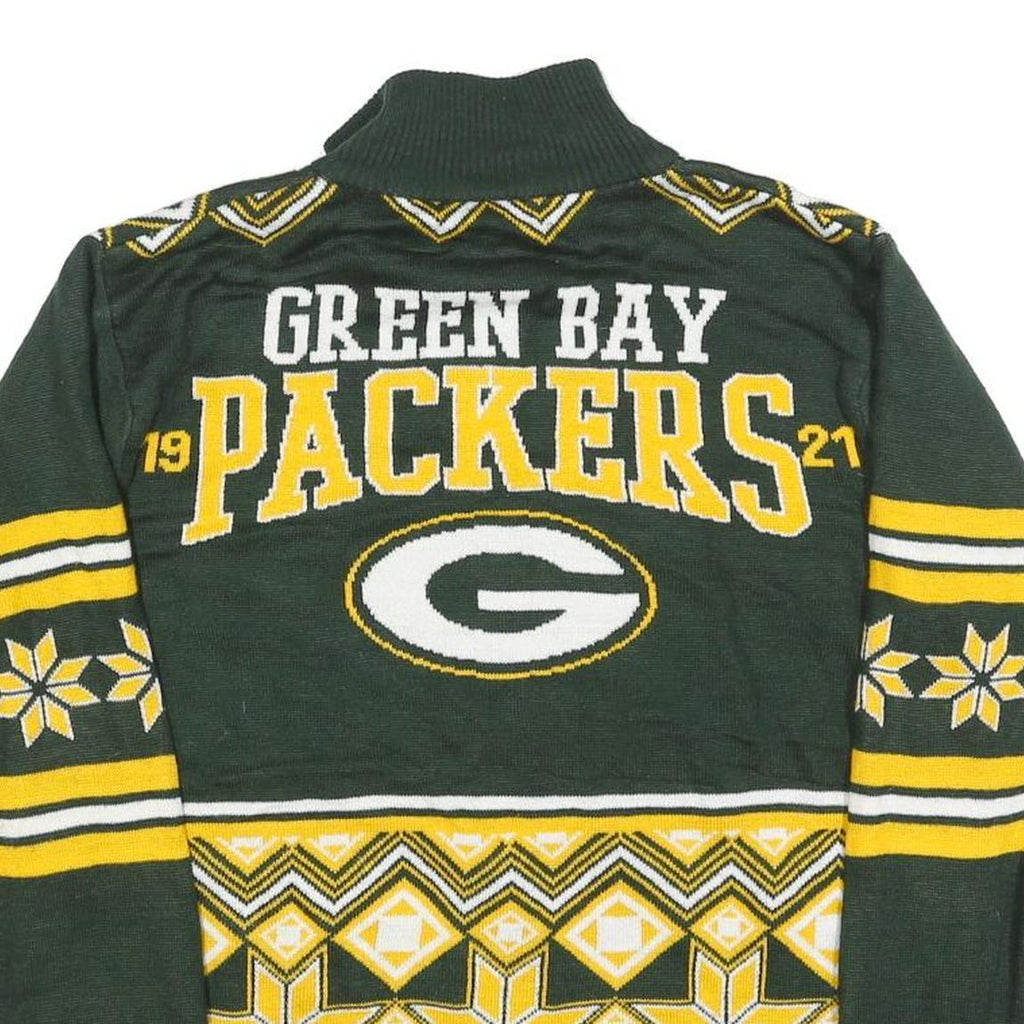 NFL Mens Green & Yellow Patterned Full Zip Jumper Crew Knit M Green Bay Packers