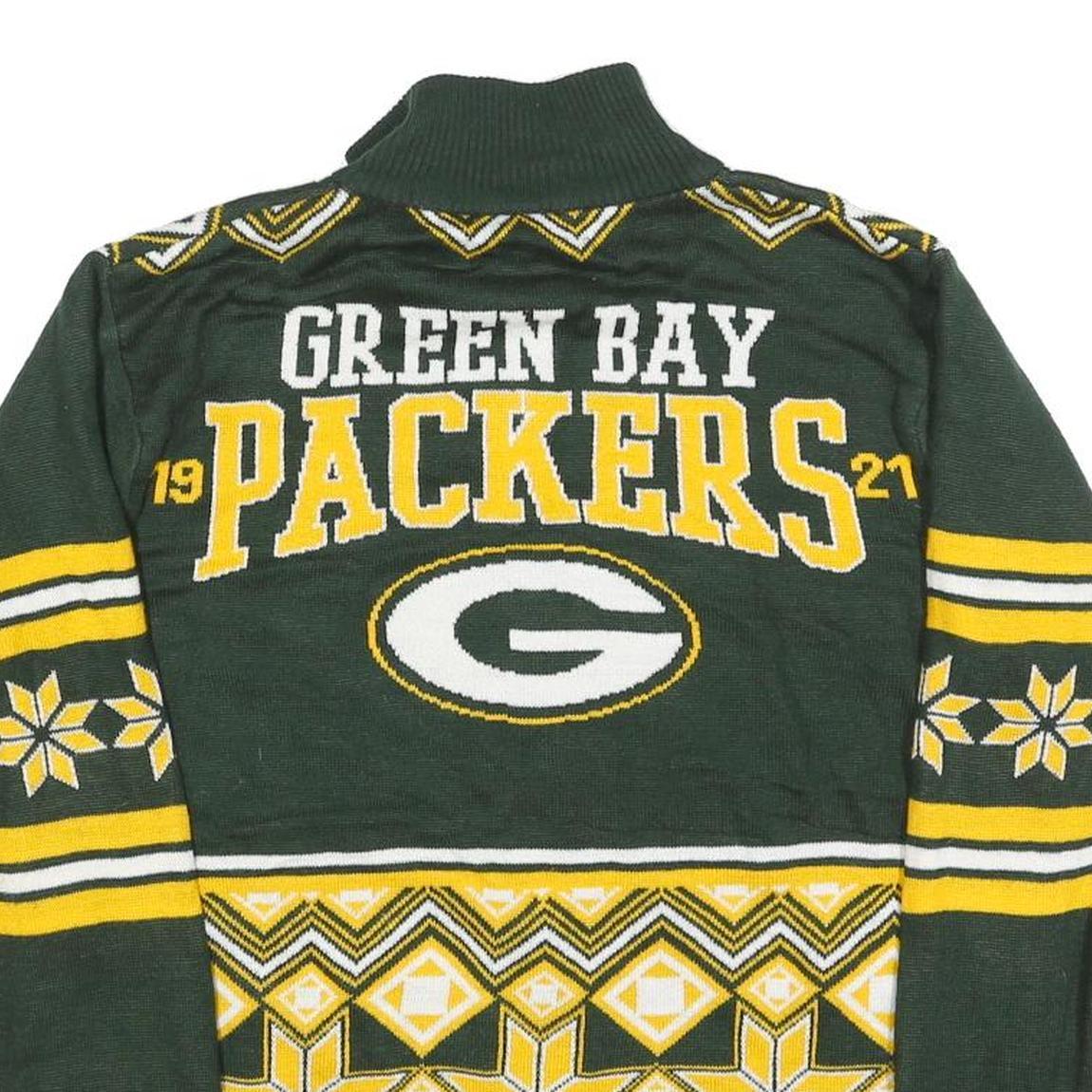 NFL Mens Green & Yellow Patterned Full Zip Jumper Crew Knit M Green Bay Packers