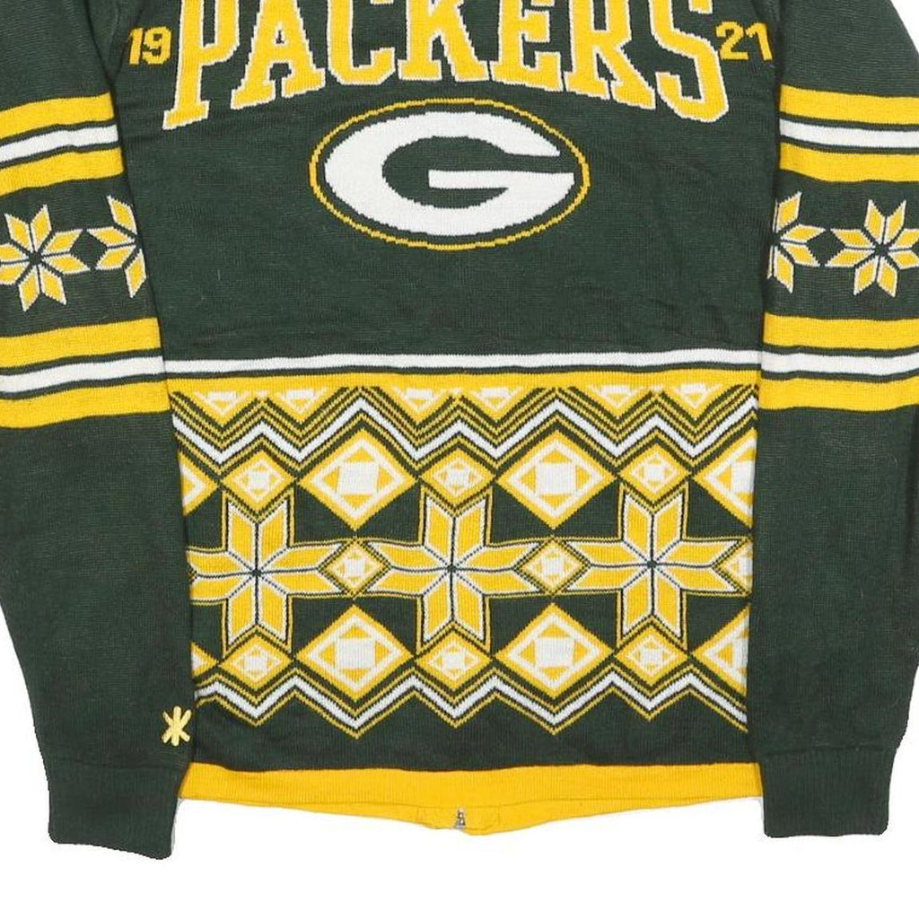 NFL Mens Green & Yellow Patterned Full Zip Jumper Crew Knit M Green Bay Packers