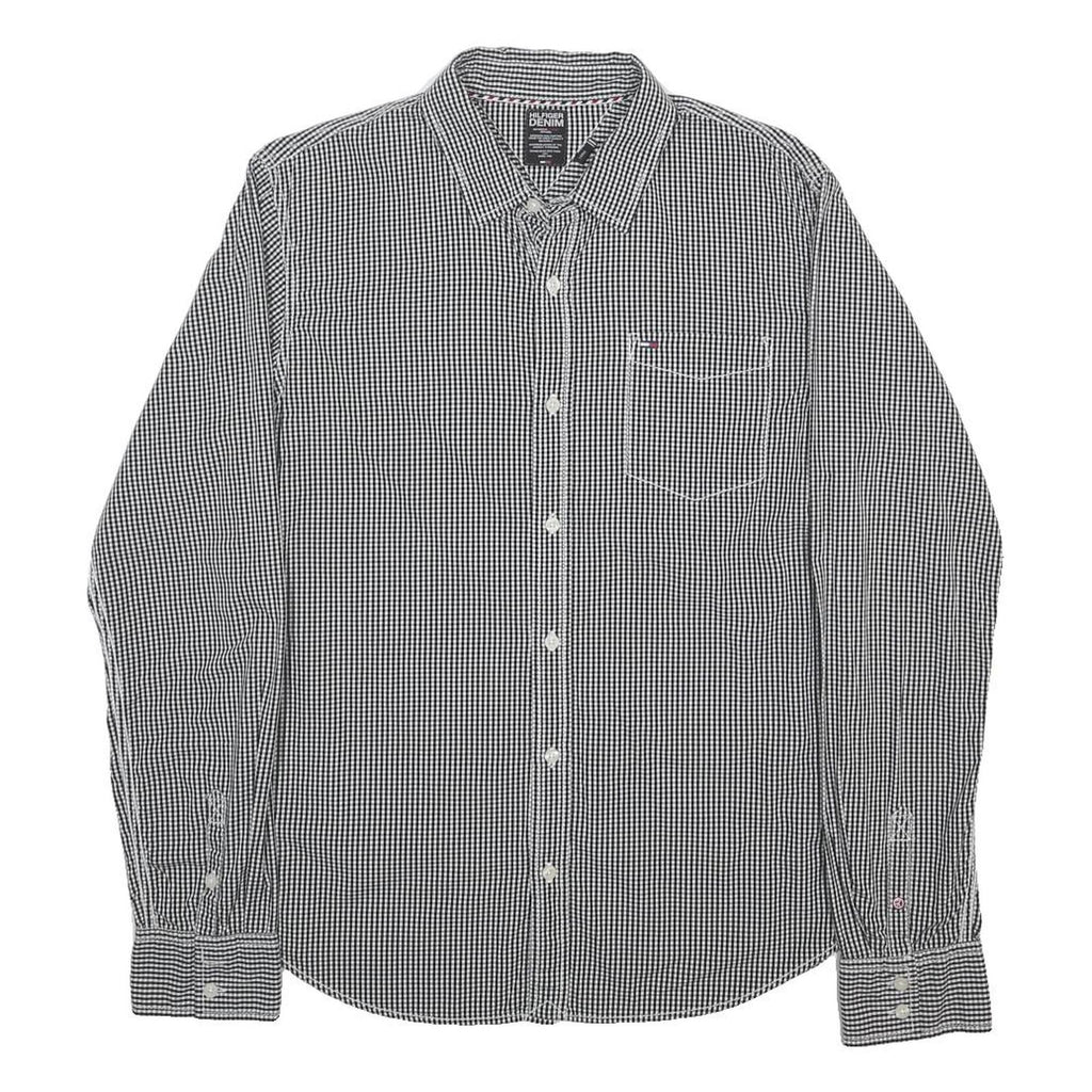 HILFIGER DENIM Mens Black & White Check Shirt L Cotton Long Sleeve Casual
