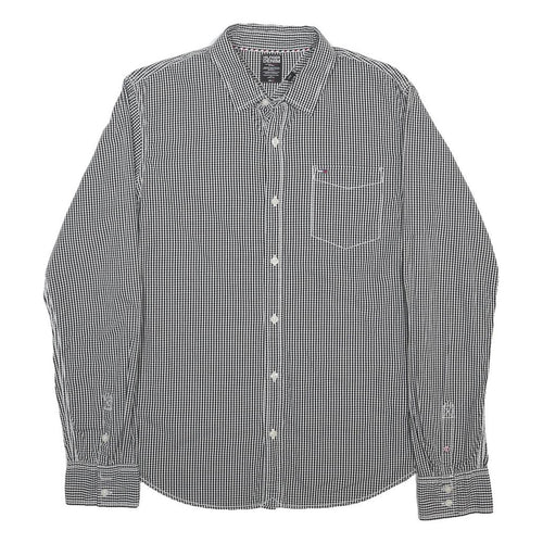 HILFIGER DENIM Mens Black & White Check Shirt L Cotton Long Sleeve Casual
