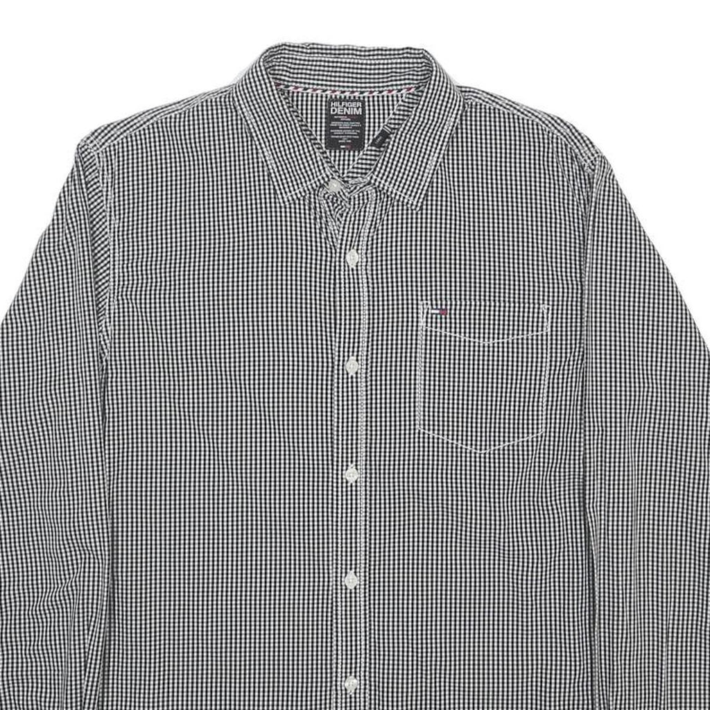 HILFIGER DENIM Mens Black & White Check Shirt L Cotton Long Sleeve Casual