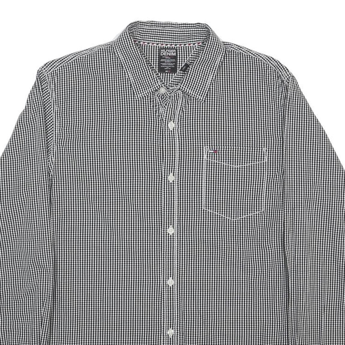 HILFIGER DENIM Mens Black & White Check Shirt L Cotton Long Sleeve Casual