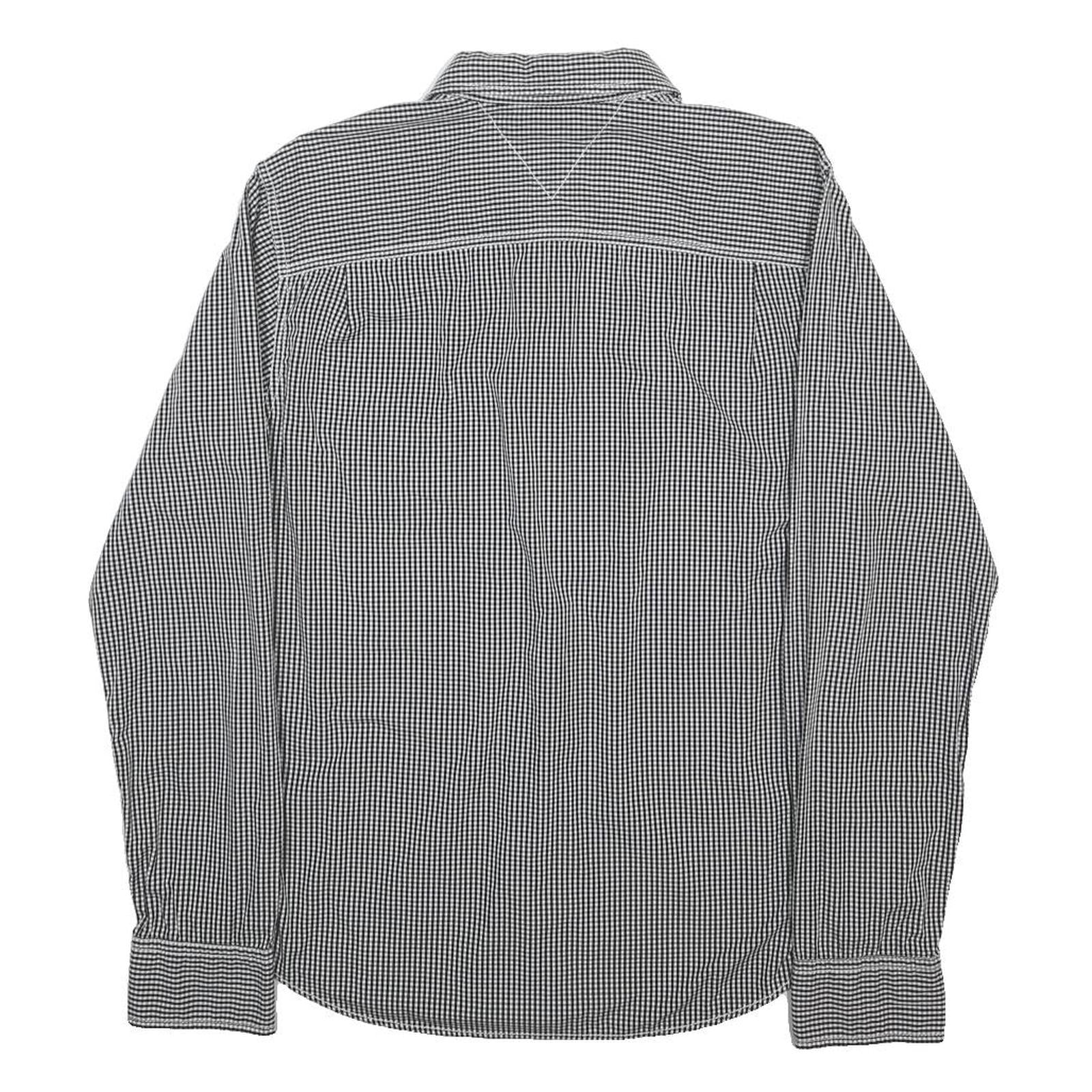 HILFIGER DENIM Mens Black & White Check Shirt L Cotton Long Sleeve Casual