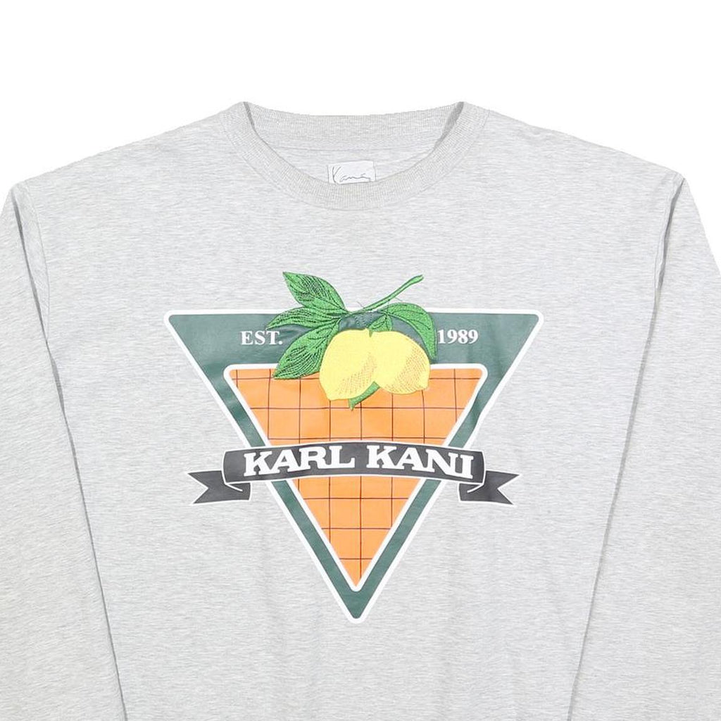 KARL KANI Womens Grey Sweatshirt Crew Neck M Printed Logo Pullover Cotton Blend