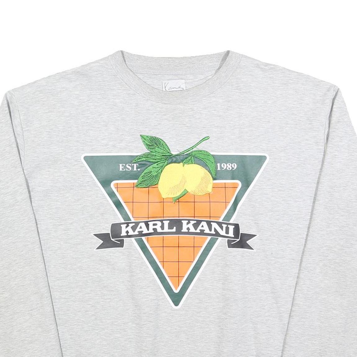 KARL KANI Womens Grey Sweatshirt Crew Neck M Printed Logo Pullover Cotton Blend