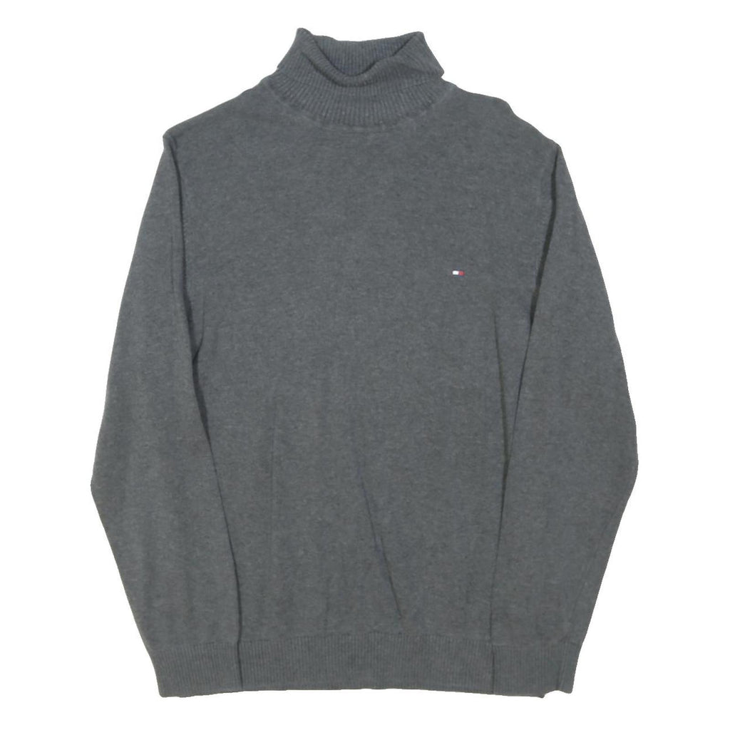 TOMMY HILFIGER Mens Grey Plain Pullover Roll Neck Basic Knit M Cotton Blend