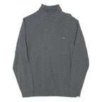 TOMMY HILFIGER Mens Grey Plain Pullover Roll Neck Basic Knit M Cotton Blend