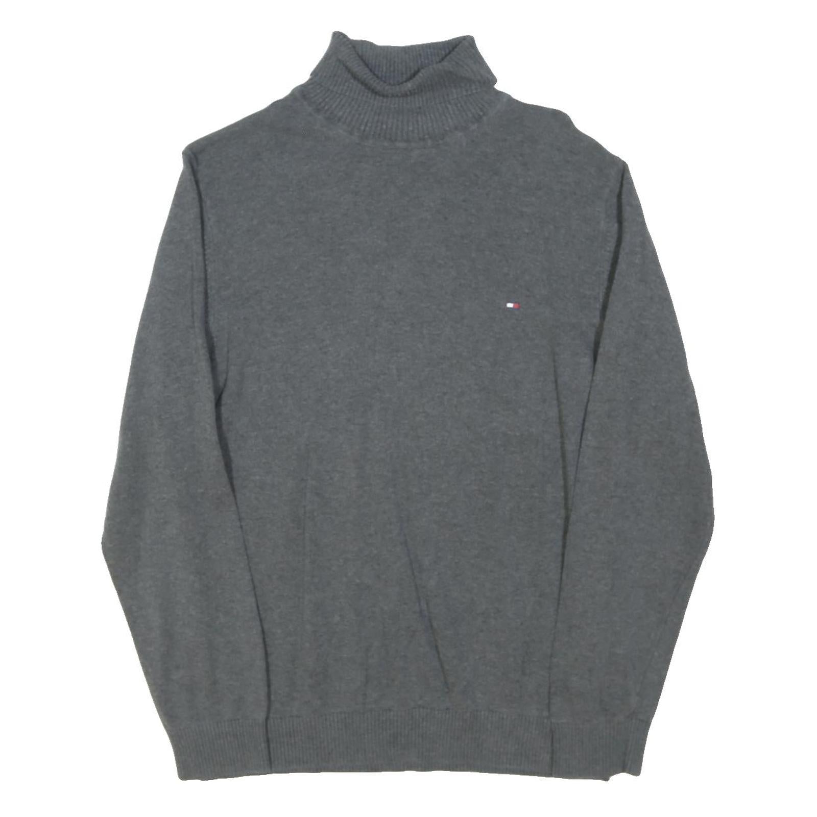 TOMMY HILFIGER Mens Grey Plain Pullover Roll Neck Basic Knit M Cotton Blend