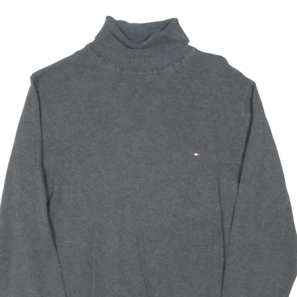 TOMMY HILFIGER Mens Grey Plain Pullover Roll Neck Basic Knit M Cotton Blend