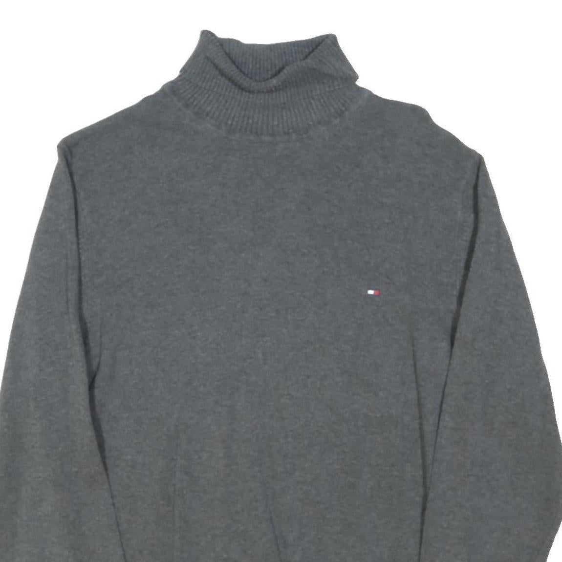 TOMMY HILFIGER Mens Grey Plain Pullover Roll Neck Basic Knit M Cotton Blend