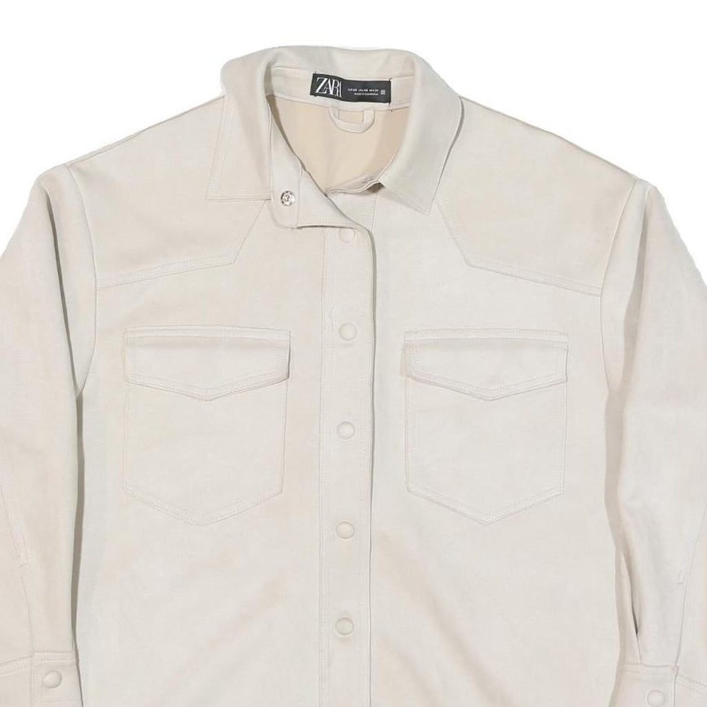 ZARA Womens Cream Button Jacket XS Polyester Blend Plain Minimalist Casual