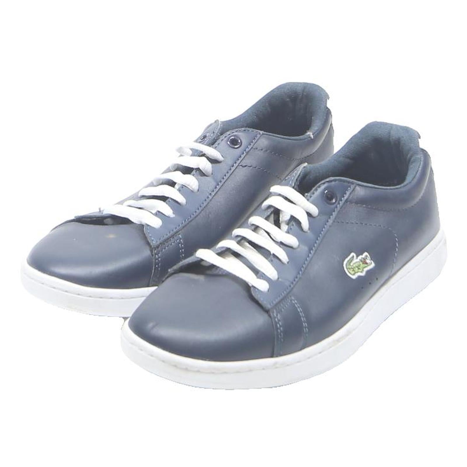LACOSTE Womens Leather Lace-Up Trainers Navy White UK 5 Casual Flat Sneakers