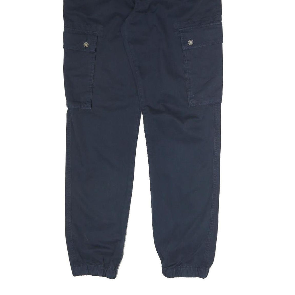 YOUR TURN Mens Cotton Blend Navy Regular Cargo Trousers W30 L34 Casual Zip Fly