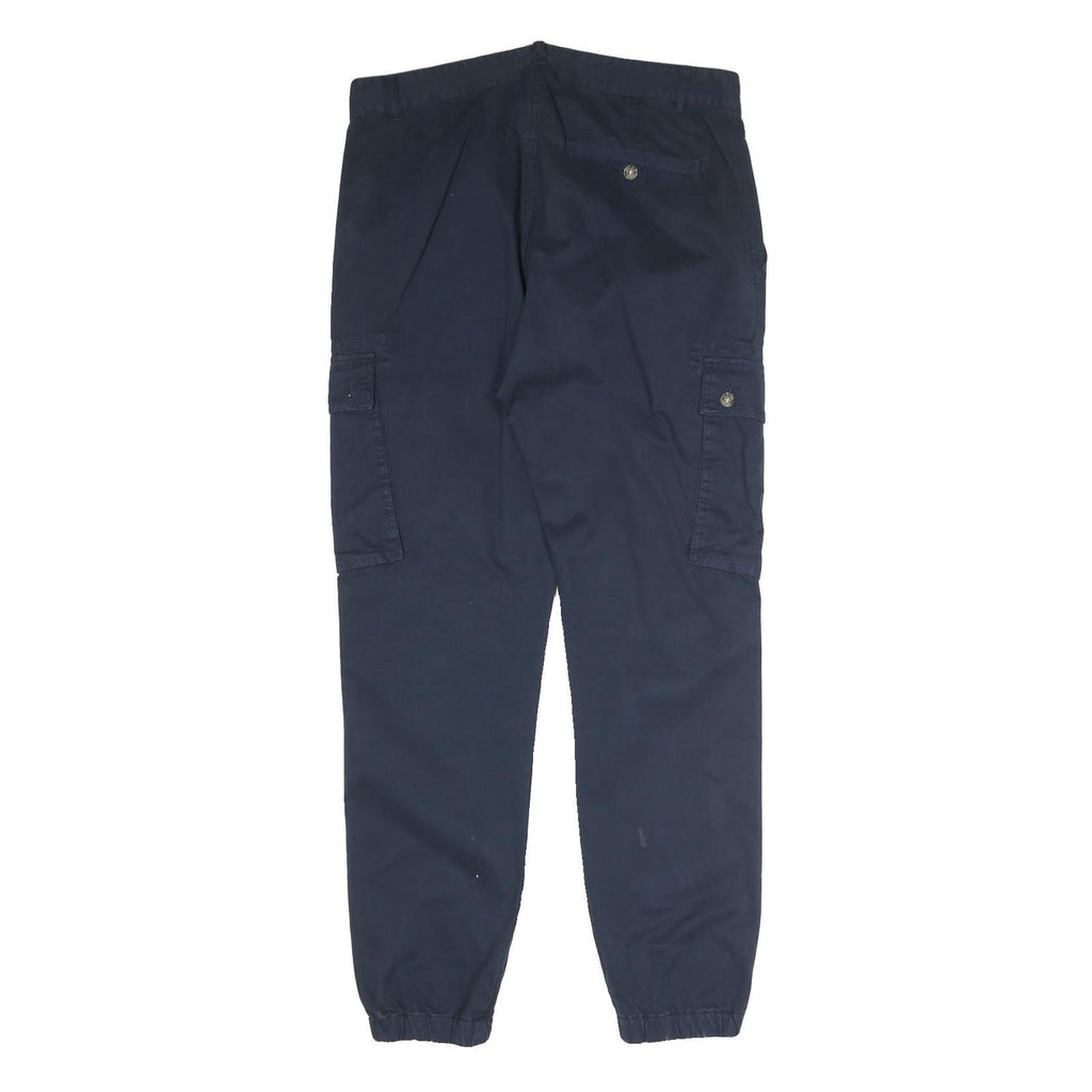 YOUR TURN Mens Cotton Blend Navy Regular Cargo Trousers W30 L34 Casual Zip Fly