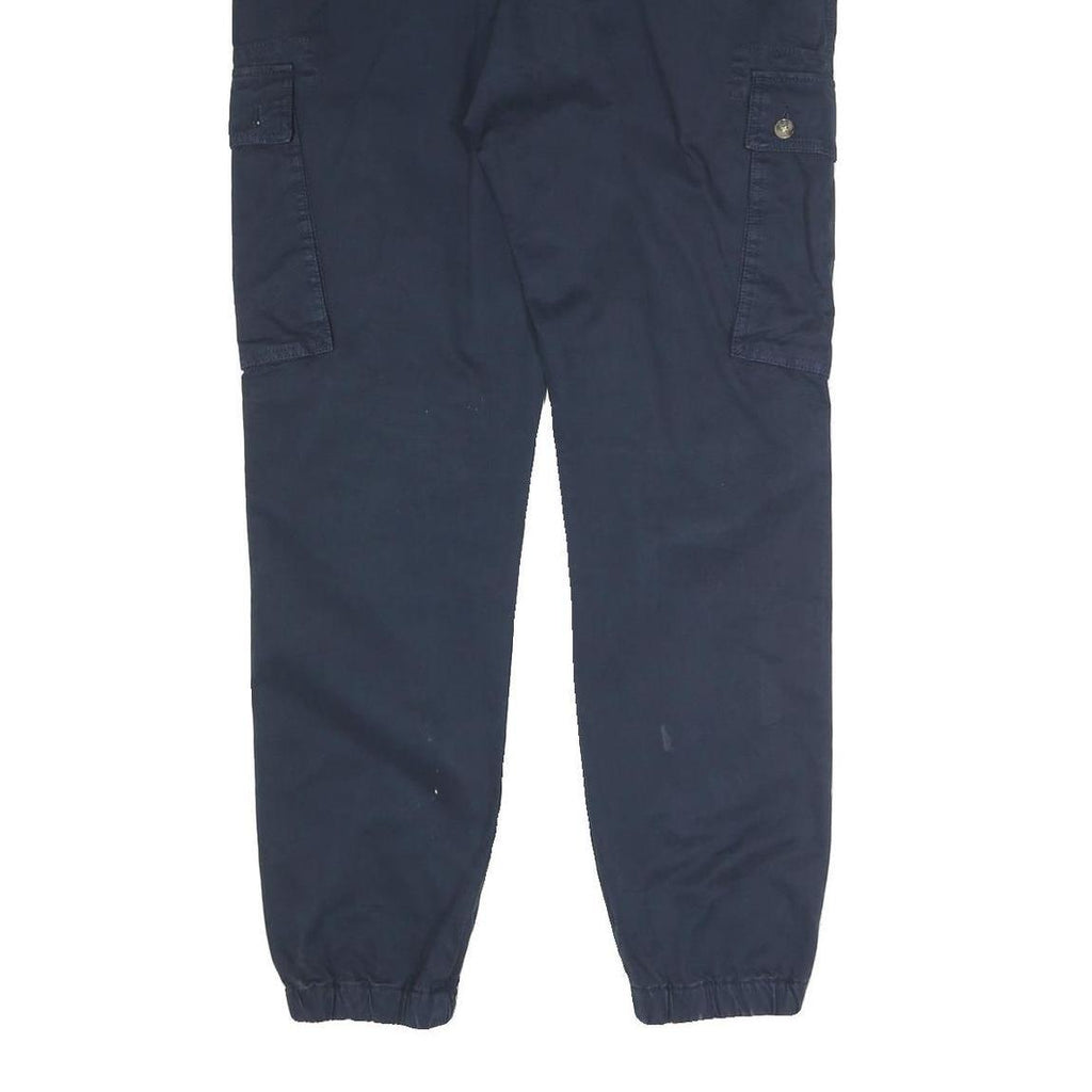 YOUR TURN Mens Cotton Blend Navy Regular Cargo Trousers W30 L34 Casual Zip Fly