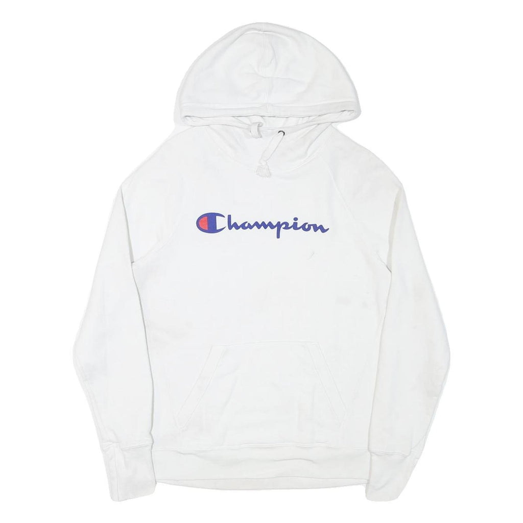 CHAMPION Womens White Pullover Hoodie S Classic Logo Front Pocket Casual